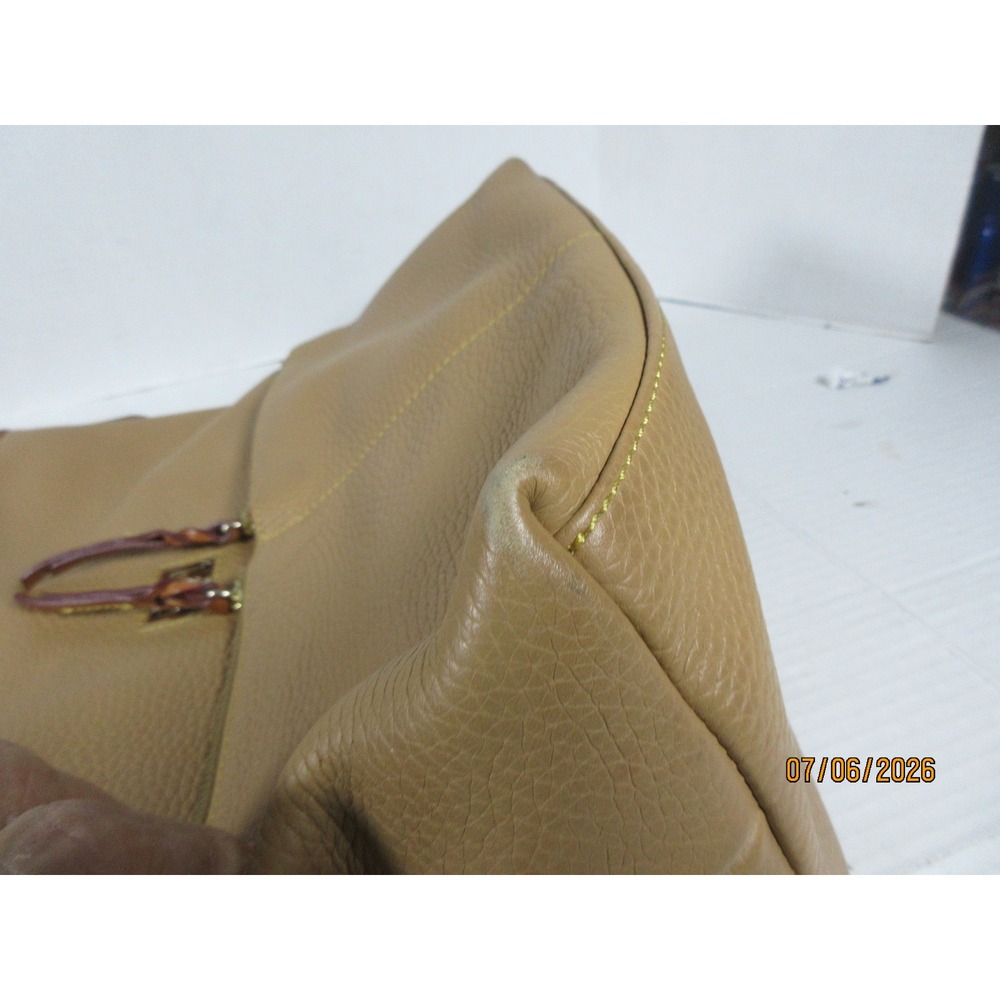 Dooney & Bourke Tan Pebbled Leather Hobo Shoulder Bag with Pink Gingham Lining - Picture 11 of 14